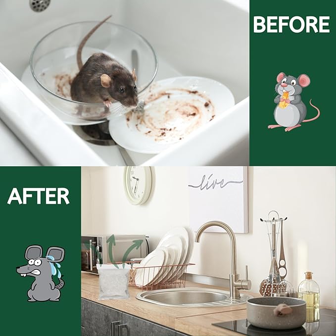 Extra-Strength Mouse Repellent Pouches, Cinnamon/Peppermint Oils Repel Mice from Nesting & Freshen Air in Car/RV/Boat/Garage/Shed/Cabin