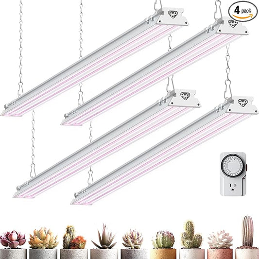 Barrina TX-S60 Grow Lights for Seed Starting, 240W(4 x 60W, 1680W Equivalent), High PPFD, Full Spectrum, Mechanical Timer, Linkable, Hanging Light, Grow Light for Indoor Plants, Vegetables, 4 Packs