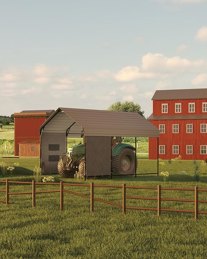 10'x15'x10' Heavy Duty Metal Carport, Steel Carports Canopy with Galvanized Steel Frame and Roof, Metal Carport Shelter for Boats, SUVs and Trucks