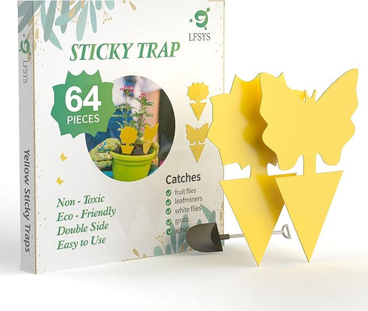 64 Pcs Sticky Trapz for gnat, Yellow Stick Traps for Plants, Fungus gnat Traps Double Side with Shovel, Indoor Safe for Gnat, Fruit Fly, White Fly, Aphid, Leaf Miner