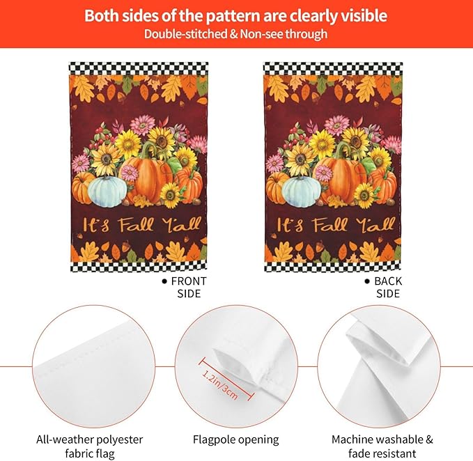 Fall Pumpkin Sunflower Daisy Pine Cones Autum Garden Flag Welcome Party Outdoor Outside Decorations Picks Home House Garden Yard Decor 12x18 Inch