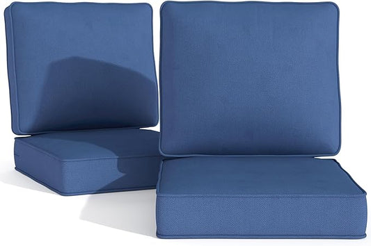 Outdoor Chair Cushions 23" x 24" x 4", Patio Deep Seat Replacement Cushions Set with Zippered Removable Cover, Weather-Resistant Olefin Fabric for Garden Chair Sofa Couch, Set of 2, Blue