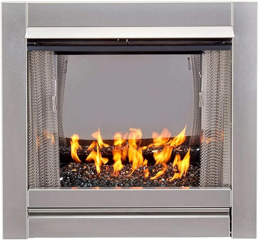 Duluth Forge DF450SS-G-RBLK Vent-Free Stainless Steel Outdoor Gas Fireplace Insert with Black Fire Glass Media, 24,000 BTU