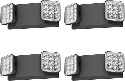 4 Packs Black Led Exit Sign with Emergency Lights &Battery Backup -Adjustable Hardwired 2 LED Head-UL Certified-120-277VAC/Commercial Emergency Lights Fixtures for Home/Business.