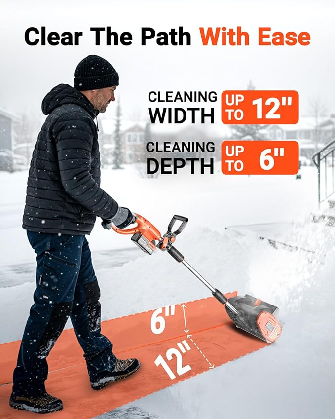 VOLTASK Cordless Snow Shovel, 24V | 12-Inch Snow Blower Cordless, Battery Snow Shovel with Directional Plate & Adjustable Front Handle (4-Ah Battery & Quick Charger Included)