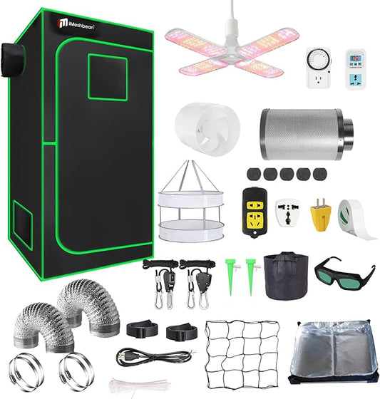 Grow Tent Kit Complete System High Reflective Mylar Indoor Grow Tent Hydroponics Growing Tent with Full Spectrum LED Grow Light Observation Window, Ventilation Fan,Carbon Filter (32" x32" x 63")