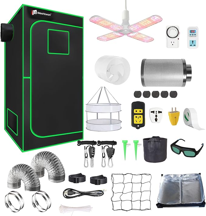 Grow Tent Kit Complete System High Reflective Mylar Indoor Grow Tent Hydroponics Growing Tent with Full Spectrum LED Grow Light Observation Window, Ventilation Fan,Carbon Filter (48" x 48" x 80")