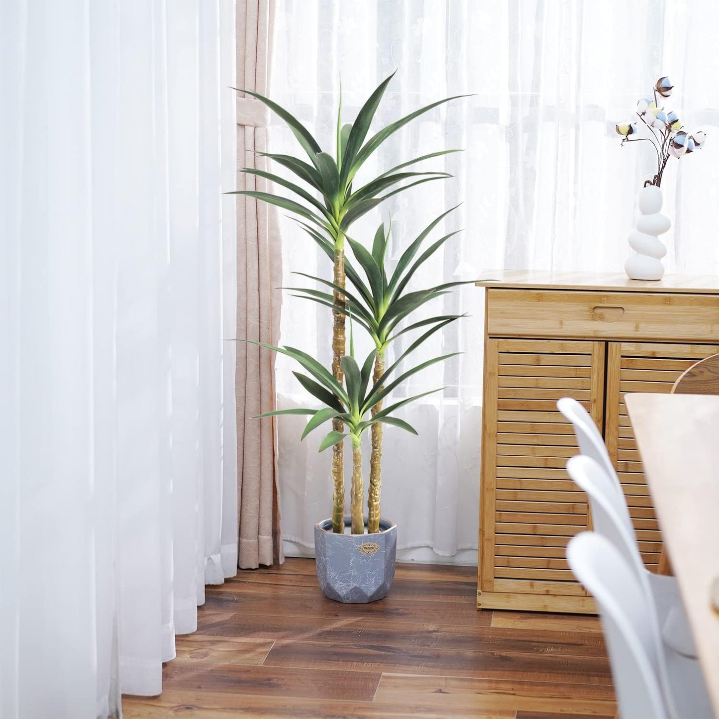 Artificial Tree 4.7Ft Faux Agave Plant with 3 Heads in Plastic Pot Fake Tree for Home Decor Indoor or Outdoor Office Decoration Housewarming Gift (4.7 Feet-2 Pack)