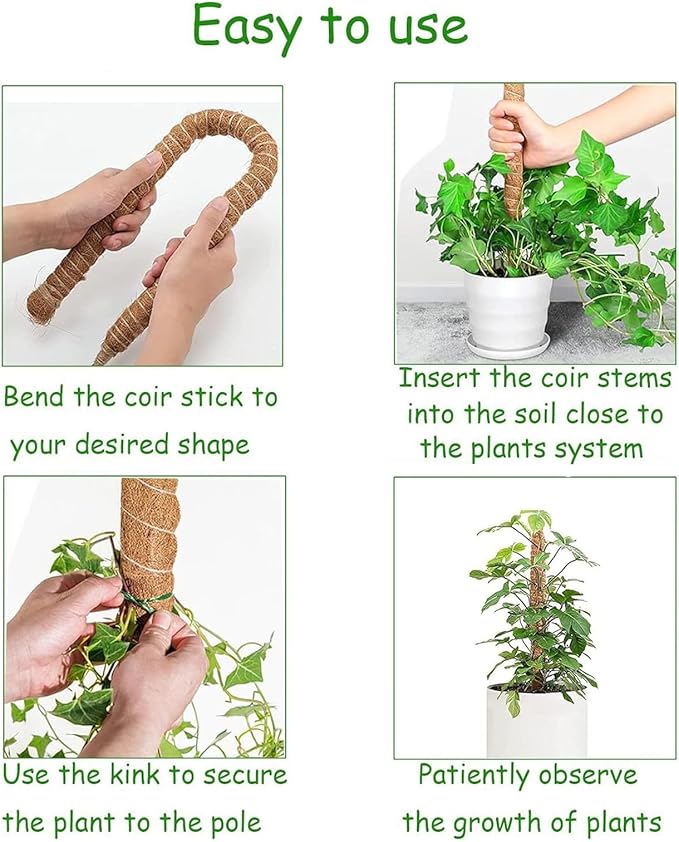 Moss Pole for Plants，Bendable Moss Pole for Plants Monstera，Handmade Coir Plant Support Stakes for Potted Plants, Pothos (48Inch)