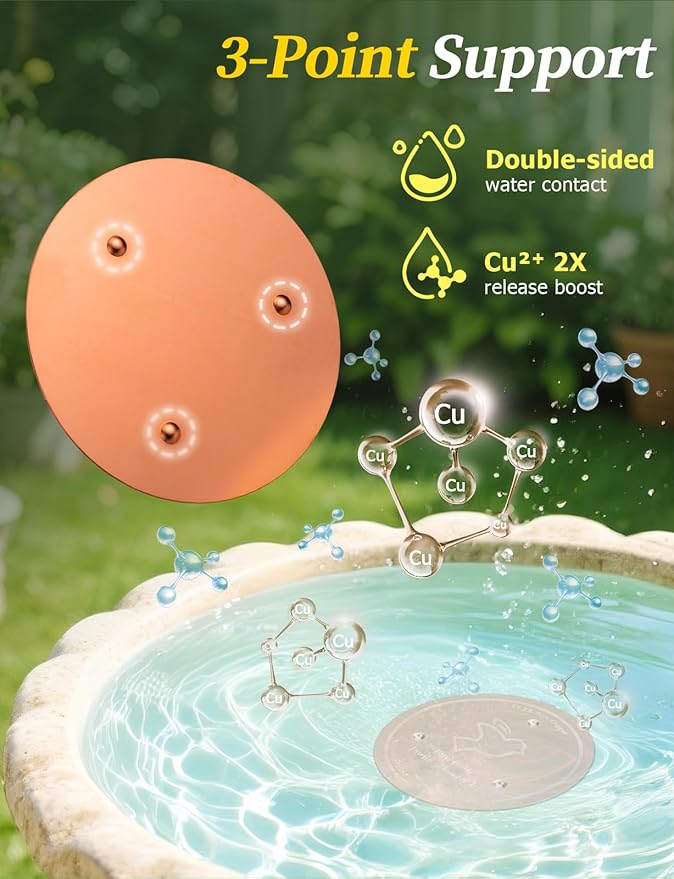 Mellbree 3-Pack Bird Bath Copper Disk, 0.6mm Reinforced 99.99% Pure Copper Cleaning Disk with Triple-Point Support for Physical Safe Clean Water All-Season
