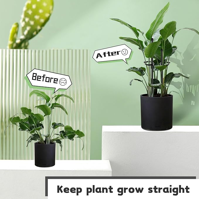 Plant Stakes 17inch &11inch SupKing Adjustable Length Plant Support Stake 16Pcs Black Orchid Stick with Clips for Indoor Outdoor,Garden Pole for Potted Tomato Amaryllis Vegetables with 20 Ties