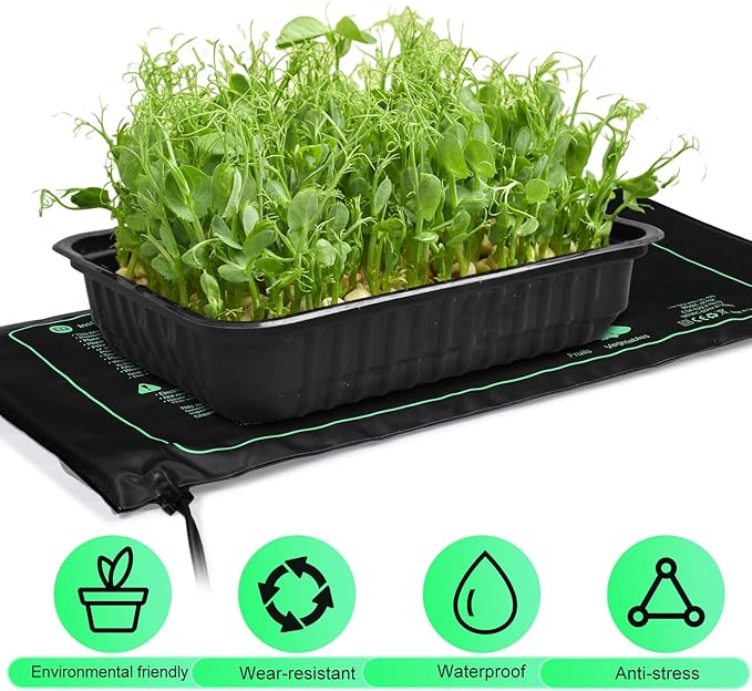 ROCEEI 10 Pack Durable Seedling Heat Mat 10 x 20.75 Waterproof Plant Heating Pad Warm Hydroponic Grow Mat for Greenhouse Grow Seed Starting Plant Germination (Black,Green)
