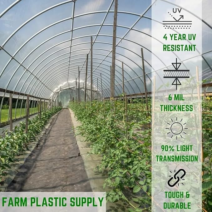 Farm Plastic Supply 4 Year Clear 6 mil Greenhouse Plastic Sheeting - Clear Sheeting, Polyethylene Film, Transparent Plastic Film for Greenhouse (40' x 25')