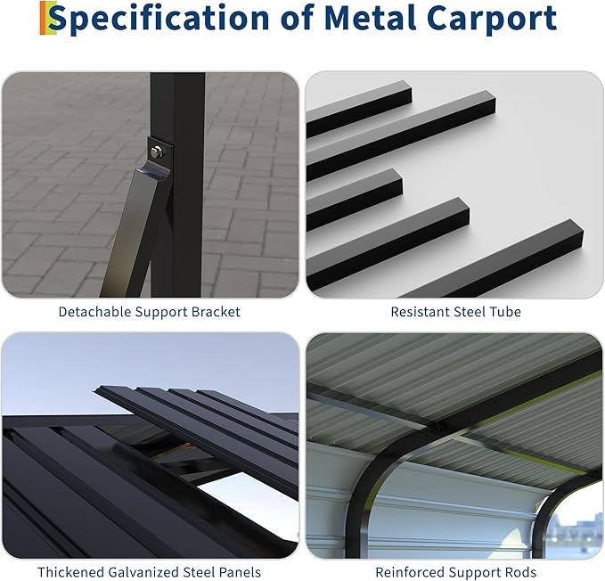 12x25 FT Metal Carport, Heavy Duty Carports Canopy with Galvanized Steel Frame & Roof, Outdoor Garage Car Port for All-Weather, Outdoor Galvanized Shelter for Car, Boats and Truck