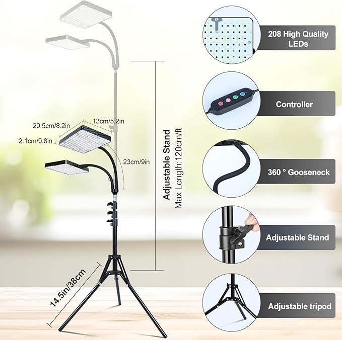 Grow Light with Stand, Orchbloom Grow Lights for Indoor Plants 50W, Natural Sunlight Full Spectrum Plant Growing Lamps for Houseplants & Bonsai Tree, 4/8/12 Hr Timer Plant Light Auto On/Off Everyday