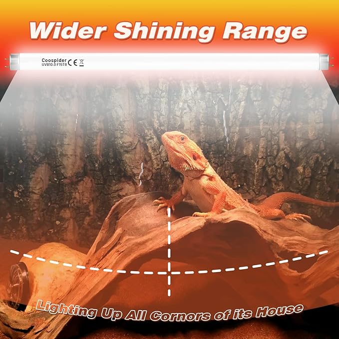 Hypool 2-Pack UVB Reptile Light 10.0 Bulb 15W 18inch T8 Fluorescent Desert Lamp UVA for Bearded Dragon Tortoise Reptile & Amphibian (15W 18inch 10.0 Bulb G13)