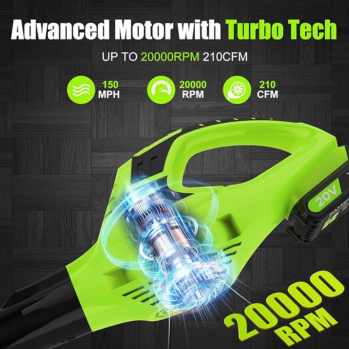 21V Leaf Blower Cordless | Handheld Electric Lightweight Blower with 2.0Ah Rechargeable Battery & Fast Charger | Adjustable Speeds, Portable Design for Lawn, Patio, Yard, Sidewalk Cleaning