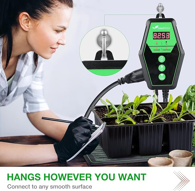 Seedfactor Digital Heat Mat Thermostat Controller for Seed Germination, Reptiles and Brewing Breeding Incubation Greenhouse, 40-108°F, 8.3A 1000W FCC-Certified, UL-Listed