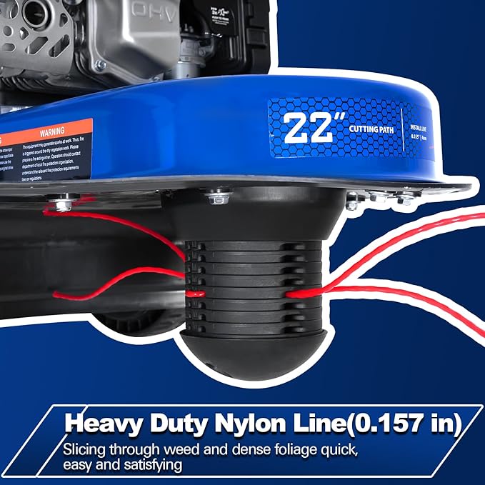 BILT HARD Self-Propelled Walk Behind String Trimmer, 8-Position Cutting Height, 170cc 4-Cycle Gas Brush Hog Mower, 22'' Cutting Diameter, 10'' Flat Free Wheels, Brush Cutter for Lawn, Yard