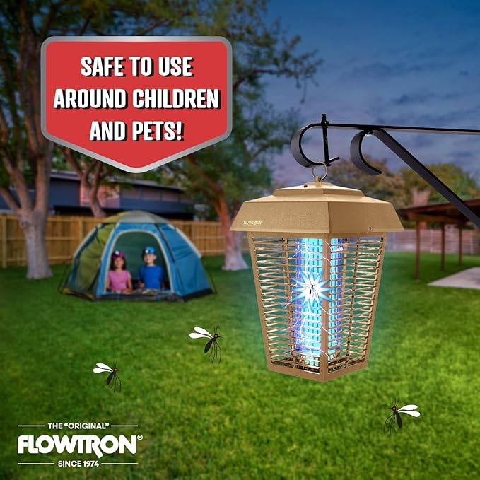 Flowtron Bug Zapper, 1-1/2 Acre of Outdoor Coverage with Powerful 80W Bulb & 5600V Instant Killing Grid, Electric Insect, Fly & Mosquito Zapper, Made in The USA, UL Certified - Tan Color