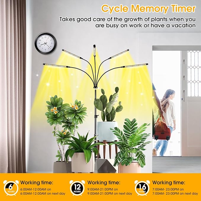 Wolezek Grow Lights for Indoor Plants Full Spectrum, 100 LEDs Plant Lights for Indoor Growing with Adjustable Stand, 5-Head Plant Grow Lights with Auto 6/12/16H Timer, Ideal for Large & Tall Plants