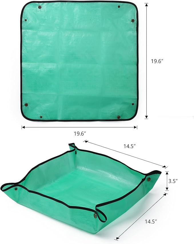 RESTCLOUD Indoor Plant Repotting Mat Potting Tray, Poo Poo Platter for Butterfly Cage, 19.6 x 19.6 Inches, Green, Set of 2