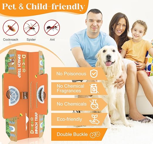 18 Pack Roach Traps Double Buckle Design, Adjustable Inlet & Enhanced Bait Roach Killer Indoor Infestation Cockroach Killer Indoor Home Child & Pet Friendly