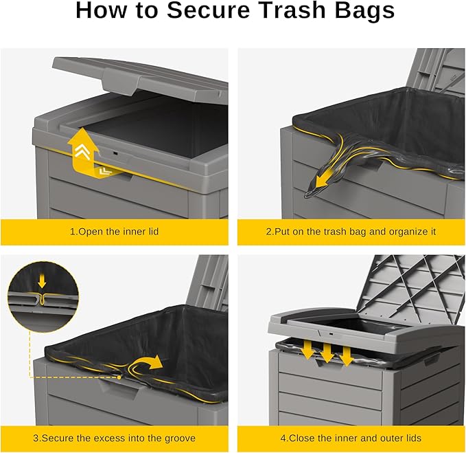 EAST OAK 38 Gallon Outdoor Trash Can | Waterproof Resin Garbage Can with Tiered Lid & Drip Tray | Outside Trash Bin for Patio | Kitchen, Backyard & Deck | Gray Color