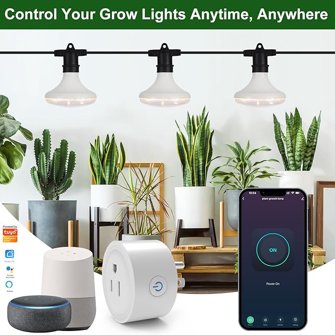 Outdoor Grow Lights Waterproof, Full Spectrum String Grow Light with 22FT Light String Cord for Seedling, Veg, Flower in Greenhouse, Garden, Backyard, Farm (6 Lights, with Smart Plug)