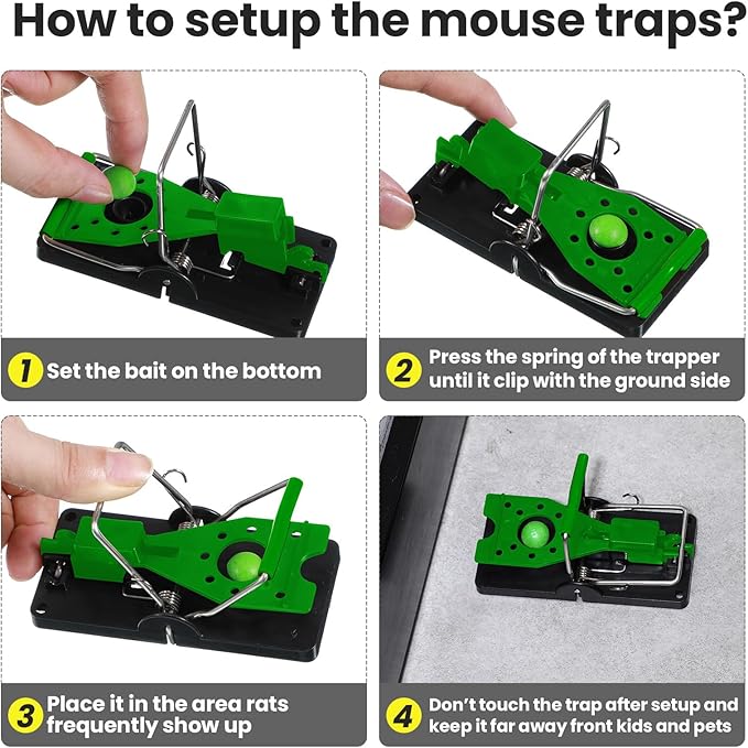 Qualirey 24 Pcs Plastic Mouse Rat Traps House Indoor Quick Effective Safe for Warehouse Garden Kitchen 3.86 x 1.81 x 2.17 Inch (Black,Green)