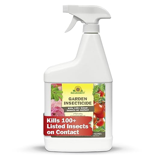 Garden Insecticide Spray for Roses and Flowers, Kills Fruit Flies, Fungus Gnats, and 100+ Listed Insects on Contact for Organic Gardening, Contact Insecticide, Ovicide Spray (32 oz)
