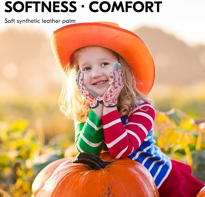 Vgo... 1-Pair Age 4-5 Kids Gardening Gloves,Children Yard Work Gloves,Toddlers,Boys,Girls (Size S, Pink Bee, KID-MF7362)