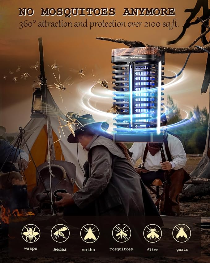 Minimoon Bug Zapper Outdoor with Dual LED Lights, 15W Mosquito Zapper 4200V Electric Fly Trap, Western Theme, IPX4 Waterproof, 5.9 Ft Cord, Fly Zapper for Backyard, Patio, Indoor