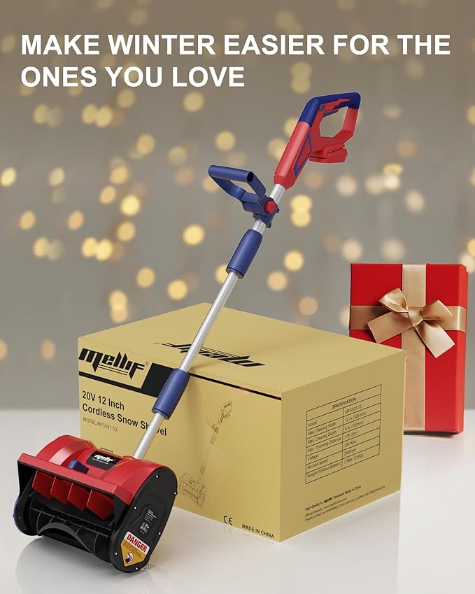 Cordless Snow Shovel Compatible with Milwaukee 18V Battery, 12” Brushless Snow Blower Electric Snow Thrower, Adjustable Front Handle & Deflector (w/ 4.0 Ah Battery & 4.0 Quick Charger)