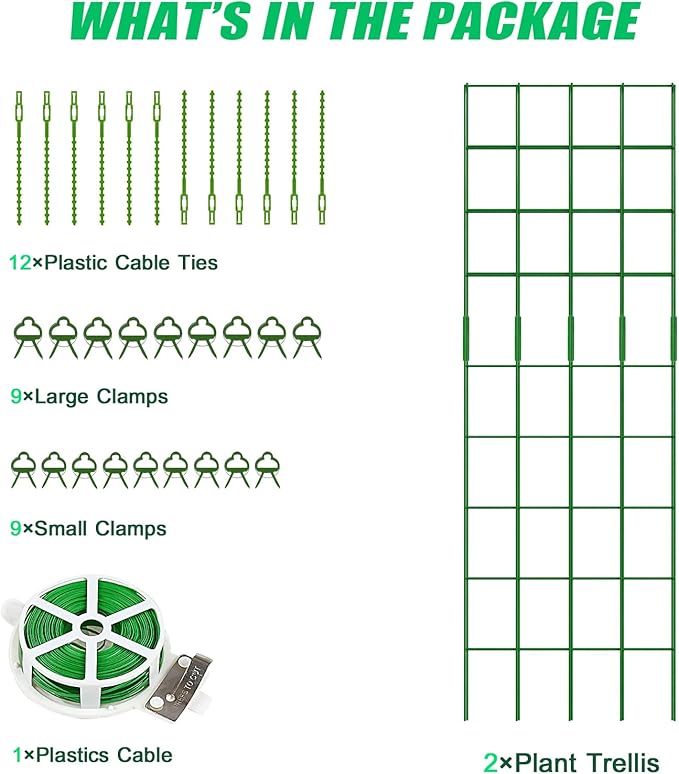 DoCred Cucumber Trellis, 59" High 2 Pack Foldable A Frame Trellis for Raised Bed Climbing Plants, Vegetables, Includes Plant Support Clips, Twist Ties, Plastic Ties- Made from PVC-Coated Steel
