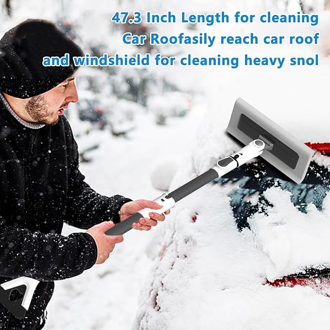 47.3" Ice Scrapers for Car Windshield, 2 in 1 Ice Scraper and Snow Brush with Comfortable Foam Grip, Adjustable Length Settings, Snow Removal Tool for Car, Truck, SUV, Winter car Accessories
