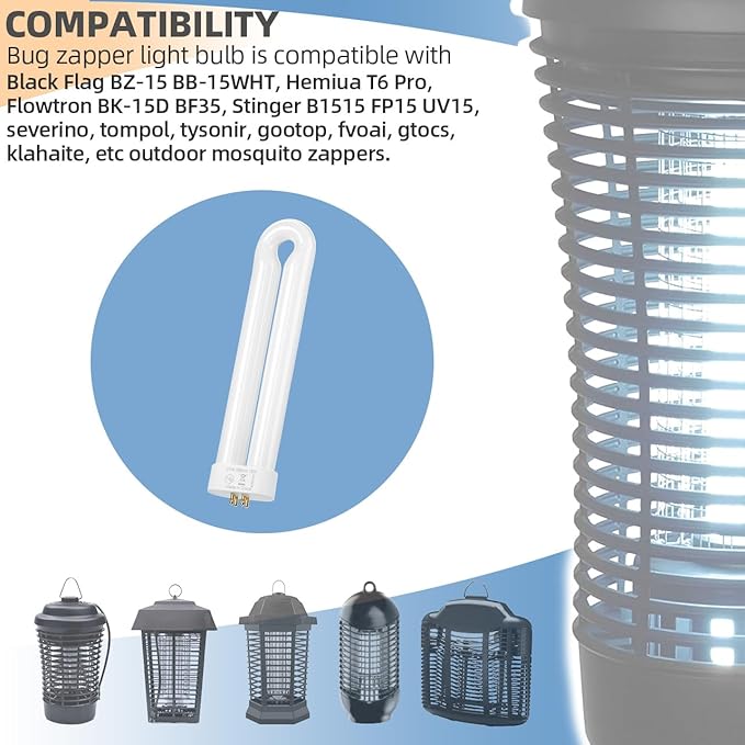 15W Bug Zapper Light Bulb Compatible with Black Flag BZ-15 BB-15WHT, for Hemiua T6, T8, T9, for Flowtron BK-15D, for Stinger B1515 FP15 UV15 & Most U Shaped Twin Tube Bulbs with 4-Pin Base, 3 Pack