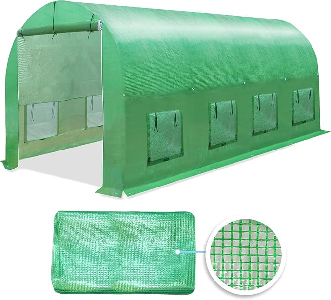 YardGrow Greenhouse Replacement Cover Larger Walk in Outdoor Plant Gardening Greenhouse (Frame Does NOT Included) (Green, 16'x7'x7')
