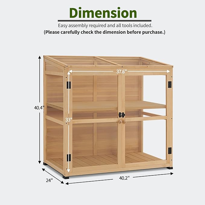 Macrout Wooden Cold Frame Greenhouse Cabinet Kit with Adjustable Shelf and Lockable Door, Fully Transparent Polycarbonate Greenhouse for Outdoor Indoor Use, 0718