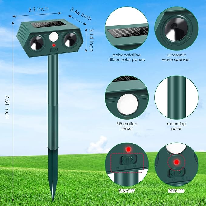 2025 Racoon Squirrel Sonic Fortress Pro Rabbit Repellent Outdoor, Solar Ultrasonic Animal Repeller Deer Deterrent with Motion Sensor to Scare Cat Dog Skunk Out of Garden Farm Yard(2Pack)