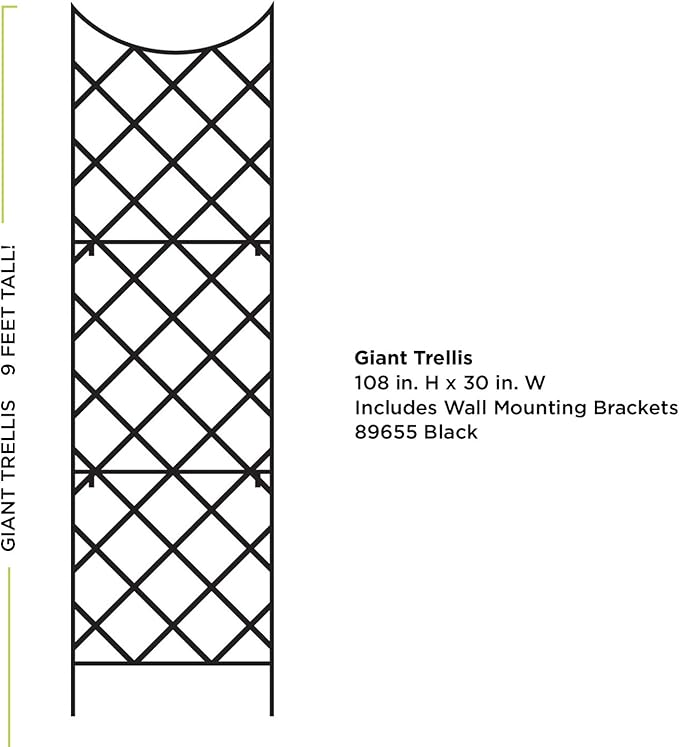 Panacea 89655 Giant Trellis, Includes Wall-Mounting Brackets, 108-Inch Height by 30-Inch Width, Black