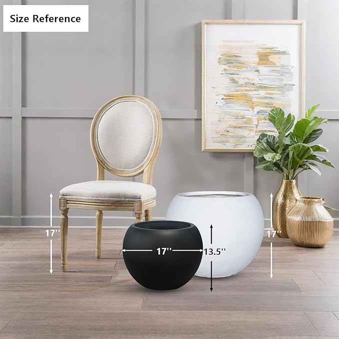 17 H x 21" Dia (15" Pot Opening) Round Fiberstone Planter with Drainage Hole, White, Indoor/Outdoor Large Plant Pot for Home Patio Garden, Ideal for Large Plants