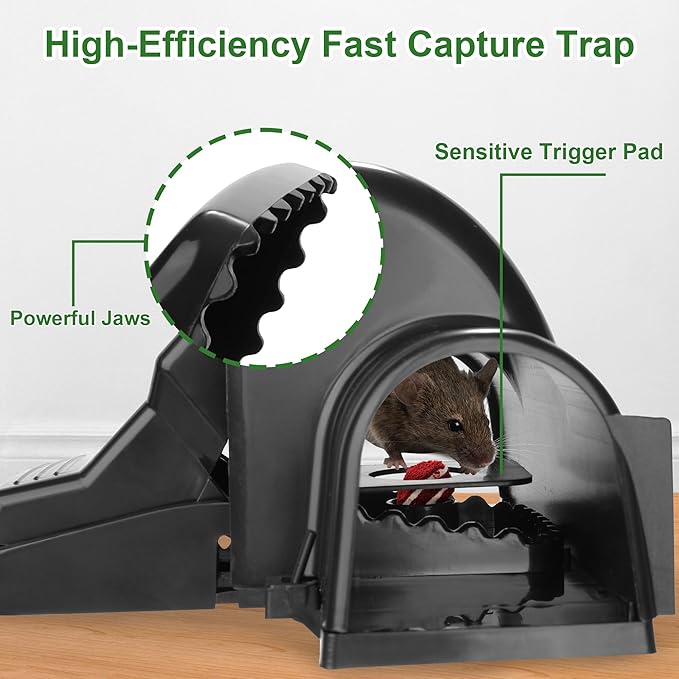 Rat Chipmunk Traps, Reusable Dual-Entry Tunnel Traps for Rats Mice Better Capture Rate, Covered Snap Trap for Humane Kill Indoor Outdoor for Home, Farm, Restaurants, 4 Pack