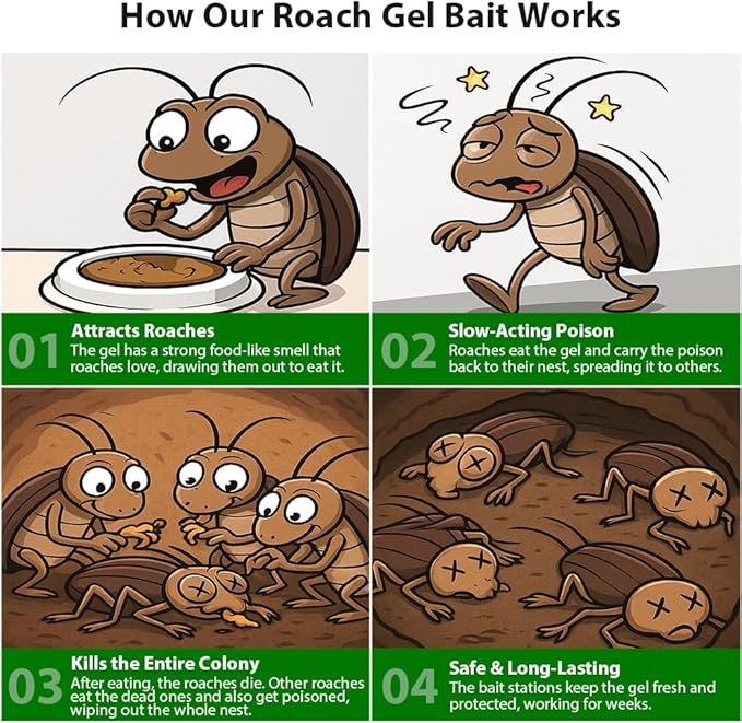 12 Pack Roach Killer Indoor Infestation Roaches Gel Bait Stations, Powerful Cockroach Killer Indoor Home for Roach Infestation, Long-Lasting & Effective Cockroach Gel Bait, Easy to Use & No Mess