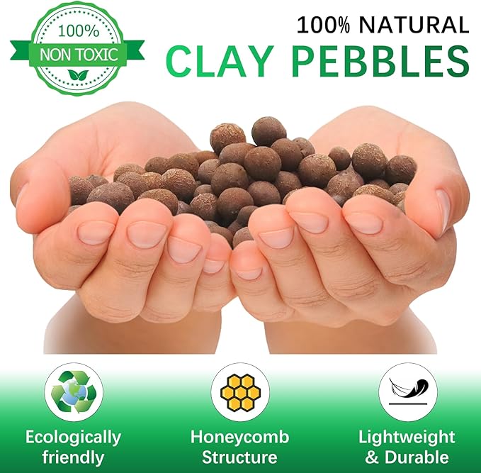 6LB Leca Clay Pebbles, 14-16mm Lightweight Expanded Clay Aggregate for Hydroponic Growing, Premium Grow Media for Orchids, Aquaponics Plants and Horticultural Drainage, Natural