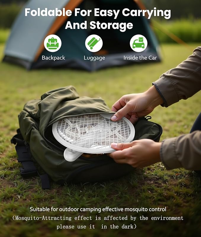 Electric Fly Swatter Racket, Foldable 2 in 1 Bug Zapper with Purple Trap Lamp, 4000V & 1500mAh Powerful Mosquito Trap Killer with Type-C Rechargeable for Indoor Home Office Patio Camp(1 Pack)