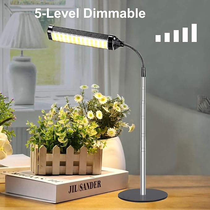 LED Grow Light,3500K Full Spectrum Desk Plant Growing Lamp with 45 LEDs,Adjustable Gooseneck,5-Level Dimmable,Height Adjustable7-23 for Indoor Plants,Auto On Off Timing 2 4 8Hrs