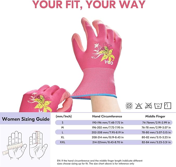 Vgo... 3 Pairs Women’s Gardening Gloves - Non-Slip Nitrile Coated, Breathable for Outdoor, DIY, Ranch, Camping(RB6013)
