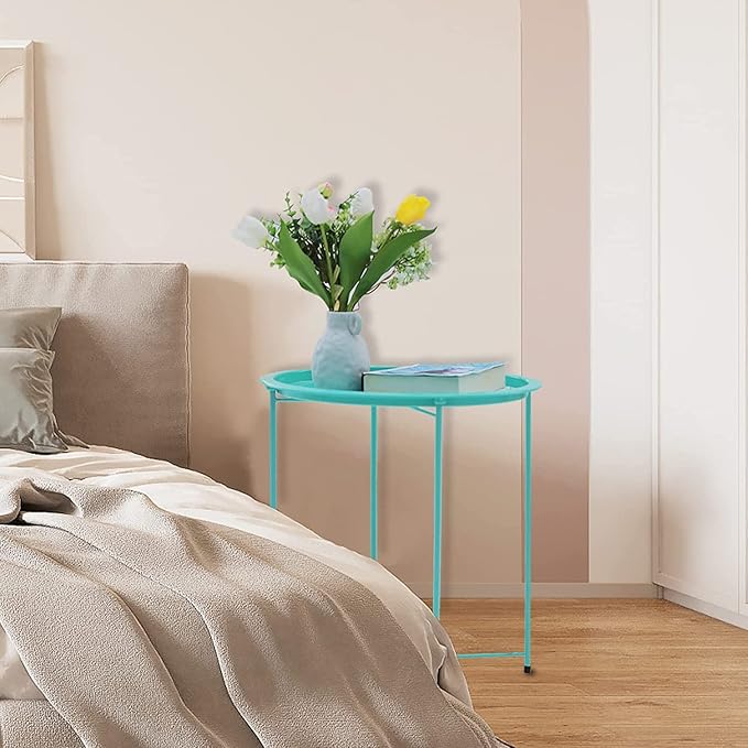 Garden 4 you End Table Set of 2, Outdoor Side Table, Small Patio Table Metal Side Table, Round Folding Side Table, for Outdoor and Living Room,Green