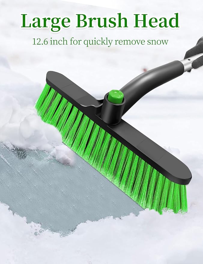HEEYA Car Ice Scraper with 12.6 Inch Large Brush Head, Snow Brush and Ice Scraper for SUV Windshield Window, Extendable Snow Scraper for Truck Automobile Vehicle - Green